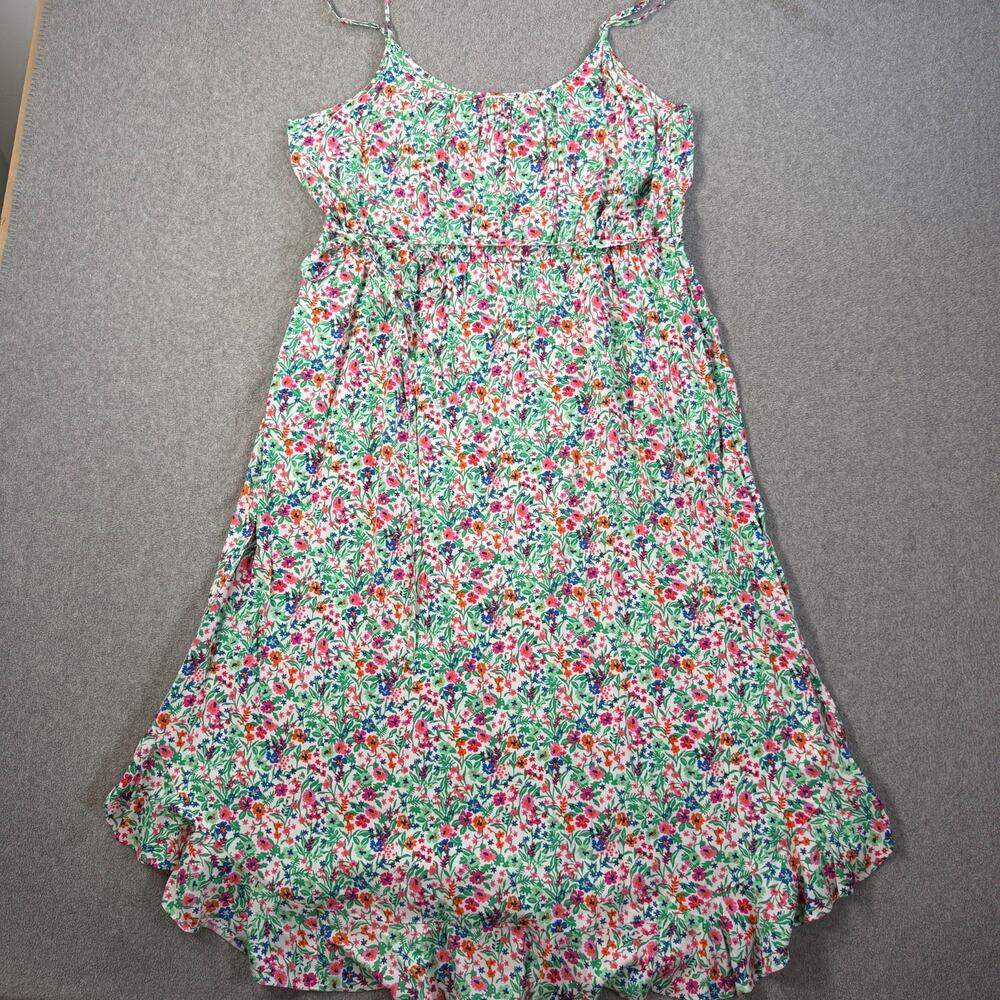 J. CREW Midi Dress Women's 14 Floral Ruffle Curved Hem Tie-Waist BI399 Green